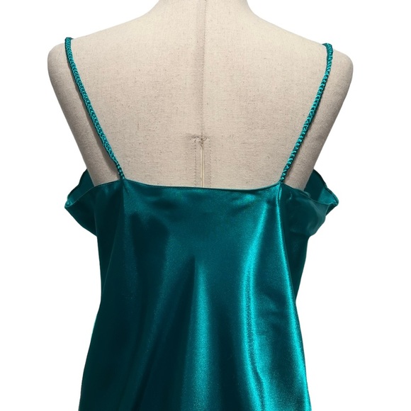 VTG LORD & TAYLOR Peacock Green Embroidered Floral Chemise Mini Slip Dress Large - Picture 7 of 14